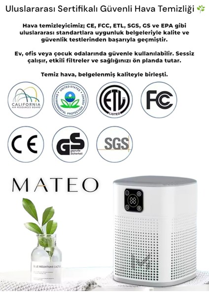 Akıllı Hava Temizleyici, 3 Katmanlı Filtre, Sessiz Mod, 45 m², Beyaz, 2 Yıl Garanti