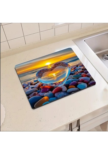 55 cm x 45 cm Denizin Kalbi Tasarımı Tezgah Üstü Bulaşık Kurutma Matı Bulaşıklık Kurutma Örtüsü