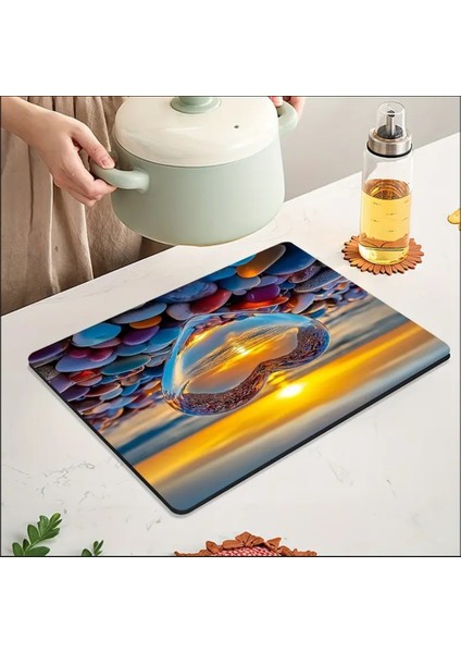 55 cm x 45 cm Denizin Kalbi Tasarımı Tezgah Üstü Bulaşık Kurutma Matı Bulaşıklık Kurutma Örtüsü fiyatları