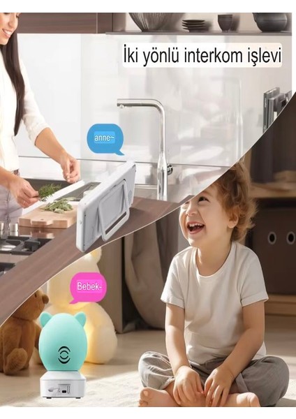 Wi- Fi Tuya App + Monitörlü 5'inç 1080P Gece Görüşlü Intercom Ip Bebek Kamerası