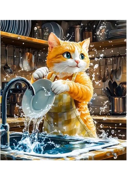 55 cm x 45 cm Bulaşıkcı Kedi Tasarımı Tezgah Üstü Bulaşık Kurutma Matı Bulaşıklık Kurutma Örtüsü