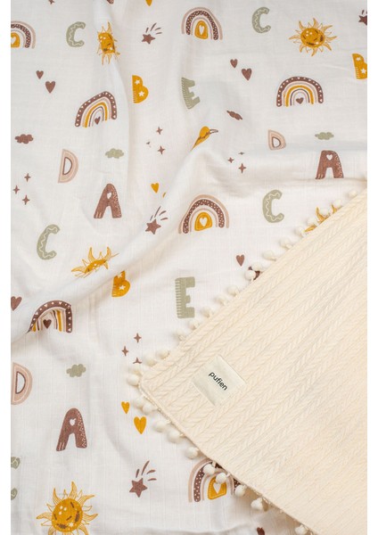 90 x 90 Ponponlu Desenli Çift Yönlü Müslin Bebek Örtüsü, Çok Amaçlı Örgü Müslin Örtü & Battaniye fiyatları