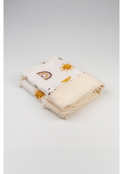 90 x 90 Ponponlu Desenli Çift Yönlü Müslin Bebek Örtüsü, Çok Amaçlı Örgü Müslin Örtü & Battaniye modelleri