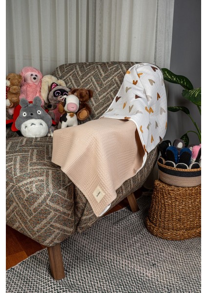 90X90 Kalp Desenli Çok Amaçlı Müslin Bebek Örtüsü, Waffle Bebek Örtü & Battaniye fırsatları