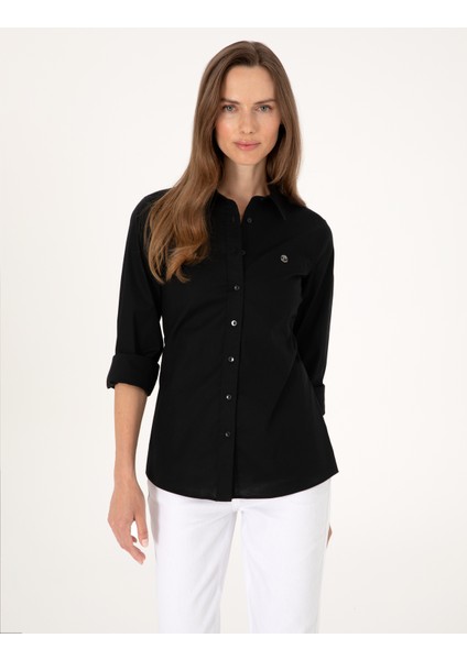 Kadın Siyah Slim Fit Uzun Kollu Gömlek 50313589-VR046