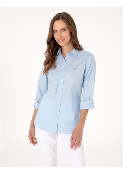 Kadın Açık Mavi Slim Fit Uzun Kollu Gömlek 50313589-VR003