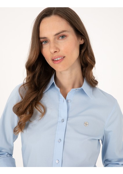 Kadın Açık Mavi Slim Fit Uzun Kollu Gömlek 50313589-VR003 fiyatları