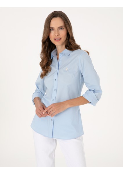 Kadın Açık Mavi Slim Fit Uzun Kollu Gömlek 50313589-VR003 modelleri