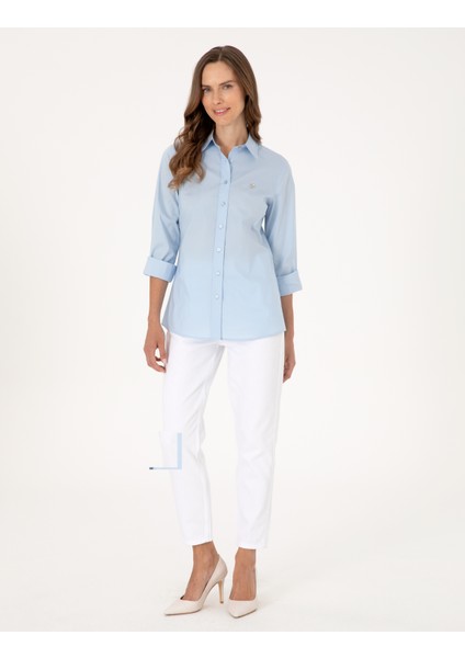 Kadın Açık Mavi Slim Fit Uzun Kollu Gömlek 50313589-VR003 fırsatları