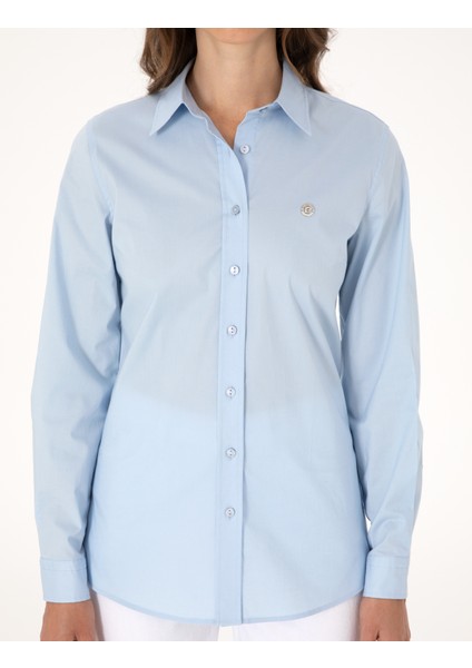 Kadın Açık Mavi Slim Fit Uzun Kollu Gömlek 50313589-VR003