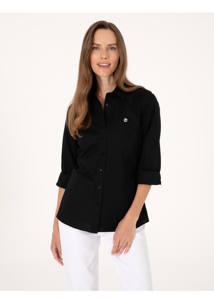 Kadın Siyah Slim Fit Uzun Kollu Gömlek 50313589-VR046 modelleri