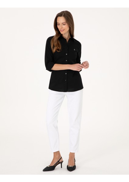 Kadın Siyah Slim Fit Uzun Kollu Gömlek 50313589-VR046 fırsatları