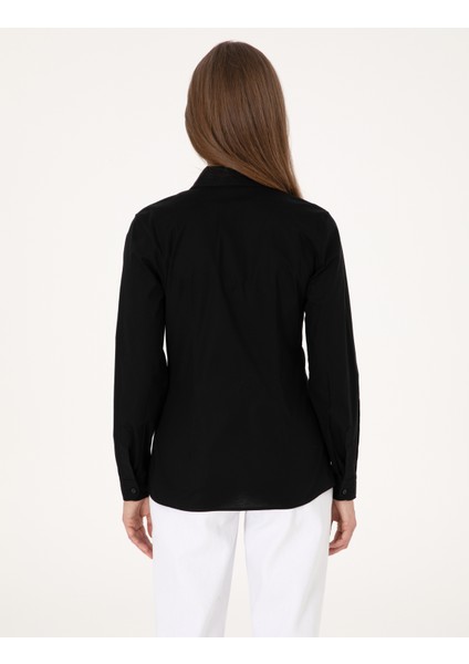 Kadın Siyah Slim Fit Uzun Kollu Gömlek 50313589-VR046 indirimleri