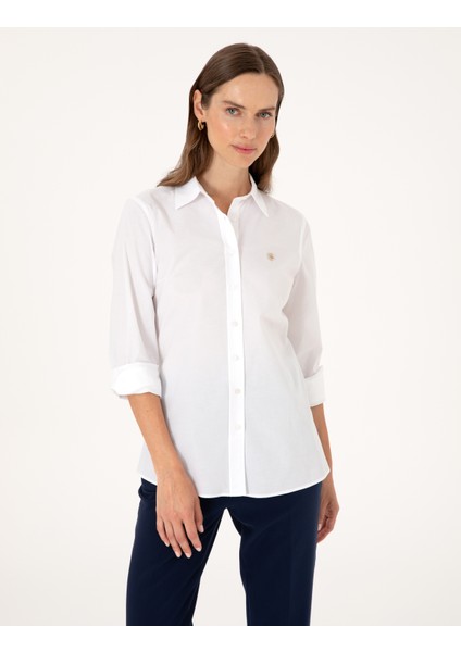 Kadın Beyaz Slim Fit Uzun Kollu Gömlek 50313589-VR013 modelleri