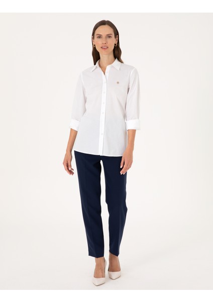Kadın Beyaz Slim Fit Uzun Kollu Gömlek 50313589-VR013 fırsatları