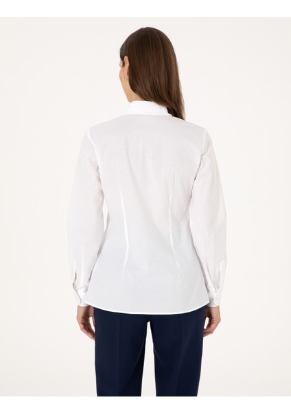 Kadın Beyaz Slim Fit Uzun Kollu Gömlek 50313589-VR013 indirimleri