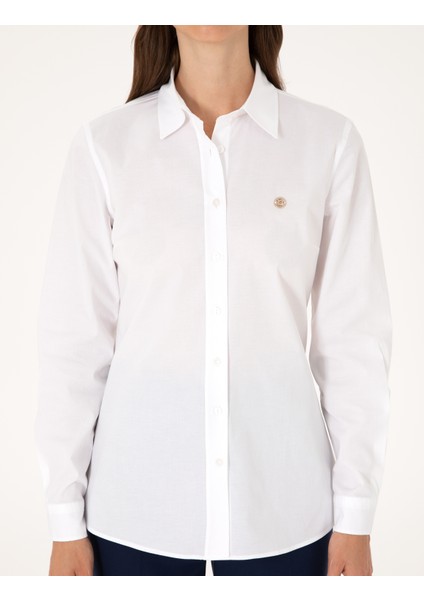 Kadın Beyaz Slim Fit Uzun Kollu Gömlek 50313589-VR013