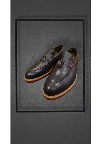Lacivert Püsküllü Model Deri Casual Sneaker Büyük Beden 48 Numara Taraklı Kalıp fırsatları