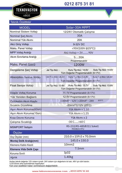 30A Mppt Solar Şarj Kontrol Cihazı – 12V / 24V fırsatları