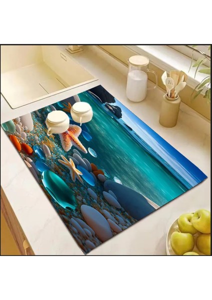 55 cm x 45 cm Deniz Yıldızı Tasarımı Tezgah Üstü Bulaşık Kurutma Matı Bulaşıklık Kurutma Örtüsü fiyatları