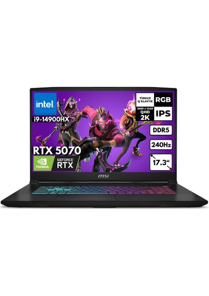 Msı Katana 17 I9-14900HX 48 -Gbddr5 2 Tbssd RTX5070 (8gb-Gddr7) 17.3" 2k Qhd 240Hz Windows 10 Pro B14WGK-048XTRHMF65