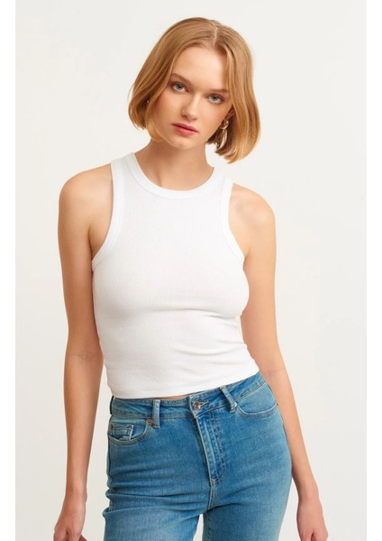 Kadın Fitilli Pamuklu Sıfır Kol Atlet