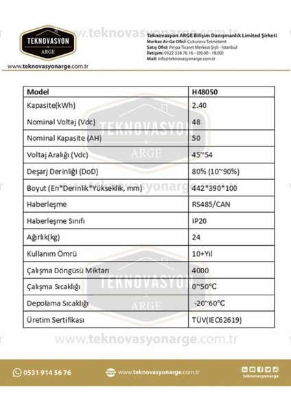 Pylontech H48050 Lityum Akü 48 Volt 50 Amper 2.4 Kw