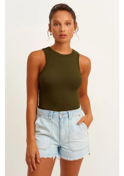 Kadın Fitilli Pamuklu Sıfır Kol Atlet