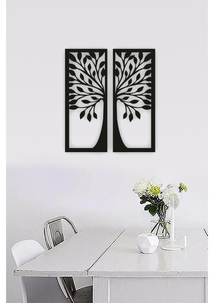 Siyah Ahşap 2 Parça Ağaç Duvar Dekoru Salon Oturma Yatak Odası Için 55 x 50 cm Tablo