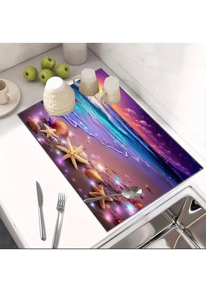 55 cm x 45 cm Okyanus Esintisi Tasarımı Tezgah Üstü Bulaşık Kurutma Matı Bulaşıklık Kurutma Örtüsü modelleri
