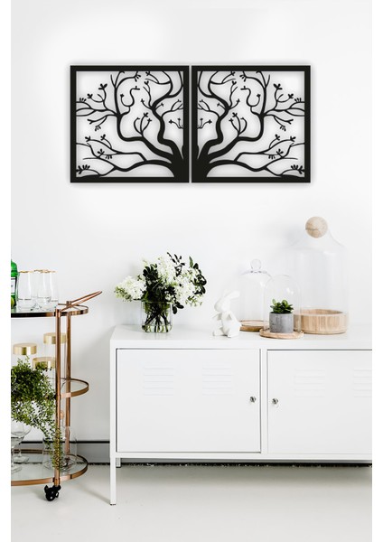 Siyah Ahşap 2 Parça Ağaç Duvar Dekoru Salon Oturma Yatak Odası Için 80 x 40 cm Tablo