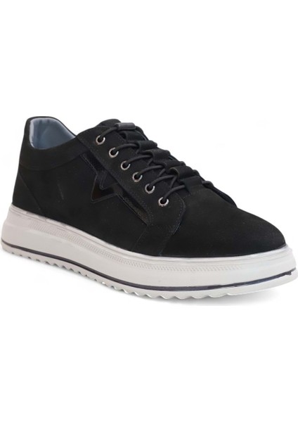 2182-DROPLAND Hakiki Deri Üst Kalite Anatomik Tabanlı Erkek Günlük Sneakers Ayakkabı - NKT02182-SIYAH-NUBUK-41