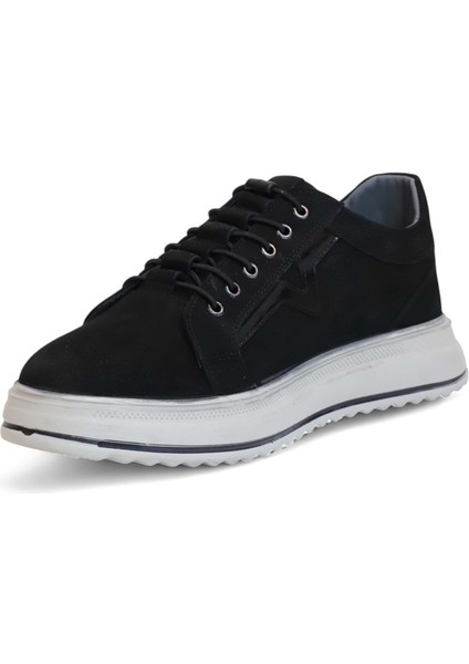 2182-DROPLAND Hakiki Deri Üst Kalite Anatomik Tabanlı Erkek Günlük Sneakers Ayakkabı - NKT02182-SIYAH-NUBUK-41