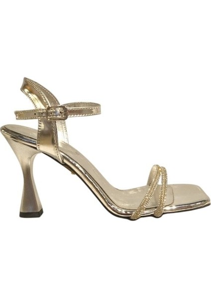 Kadın Çift Bantlı Taşlı Abiye Ayakkabı Gümüş - 40