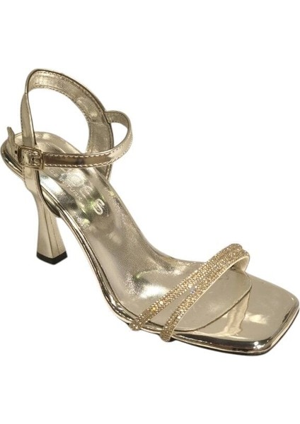 Kadın Çift Bantlı Taşlı Abiye Ayakkabı Gümüş - 40 fiyatları