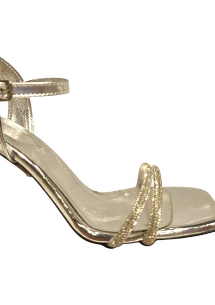 Kadın Çift Bantlı Taşlı Abiye Ayakkabı Gümüş - 40 modelleri