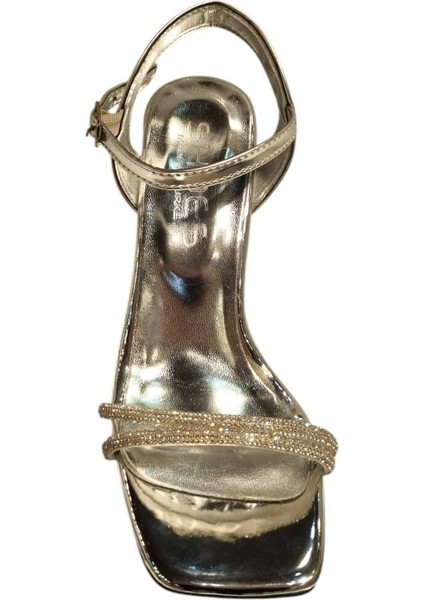 Kadın Çift Bantlı Taşlı Abiye Ayakkabı Gümüş - 40 fırsatları