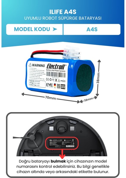 Ilıfe A4s Uyumlu Batarya (Standart Kapasite) 2600mah Pil Robot Süpürge Bataryası fiyatları