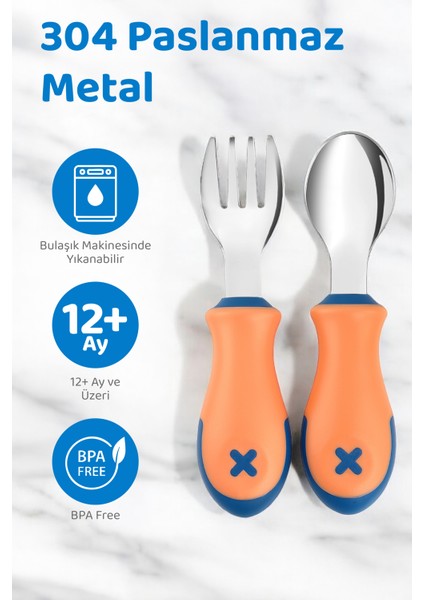 Bebek Çatal Kaşık Seti, Paslanmaz Çelik, Turuncu fırsatları