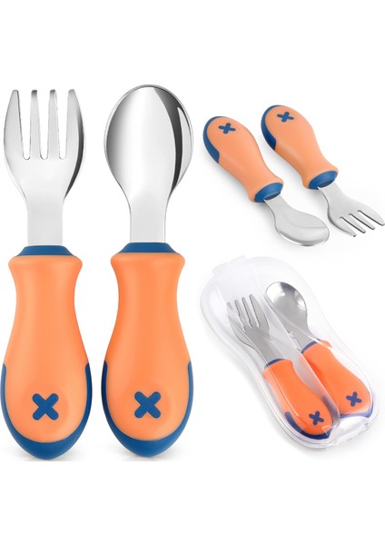 Bebek Çatal Kaşık Seti, Paslanmaz Çelik, Turuncu