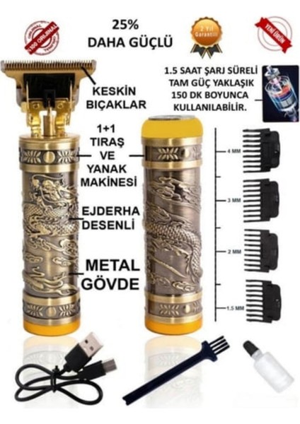 2'li Set Şarjlı Profosyonel Saç Sakal Tıraş Makinesi Ense Yanak Tüy Alma Makinesi indirimleri