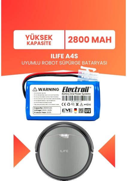 Ilıfe A4s Uyumlu Batarya (Yüksek Kapasite) 2800mah Pil Robot Süpürge Bataryası