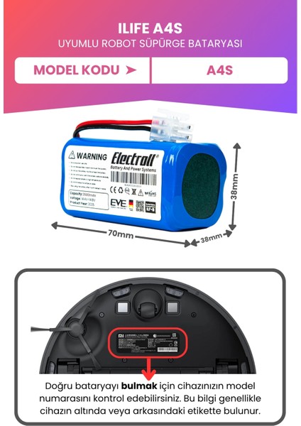 Ilıfe A4s Uyumlu Batarya (Maksimum Kapasite) 3500mah Pil Robot Süpürge Bataryası fiyatları