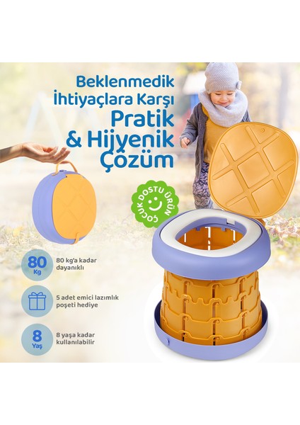 Lazımlık Portatif Katlanabilir Taşınabilir Çocuk Tuvaleti, 80KG Taşıma Kapasiteli, Tabure, Sarı