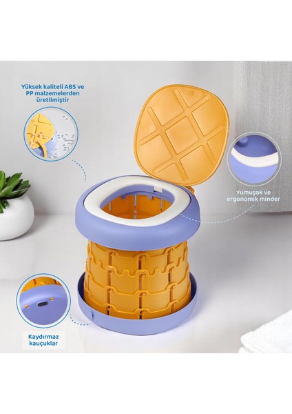 Lazımlık Portatif Katlanabilir Taşınabilir Çocuk Tuvaleti, 80KG Taşıma Kapasiteli, Tabure, Sarı