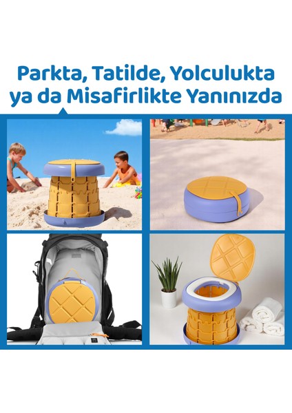 Lazımlık Portatif Katlanabilir Taşınabilir Çocuk Tuvaleti, 80KG Taşıma Kapasiteli, Tabure, Sarı
