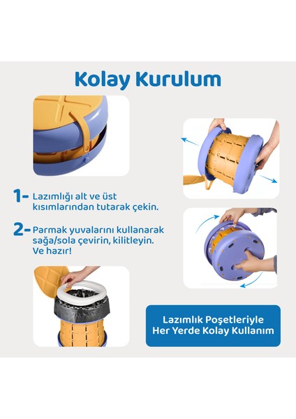Lazımlık Portatif Katlanabilir Taşınabilir Çocuk Tuvaleti, 80KG Taşıma Kapasiteli, Tabure, Sarı