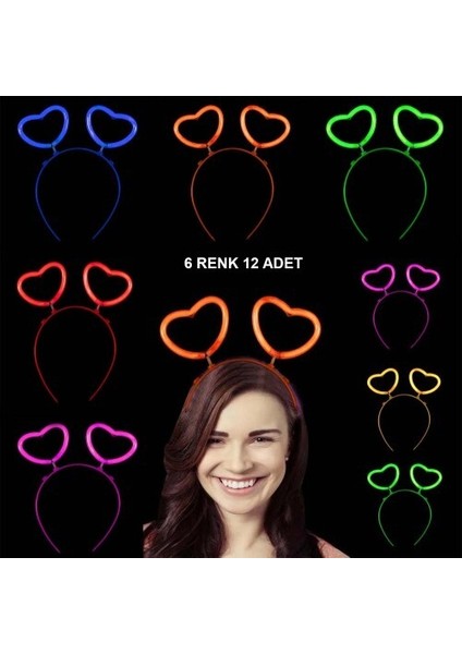 Glow Stick Karanlıkta Yanan Fosforlu Kalp Taç 12 Adet