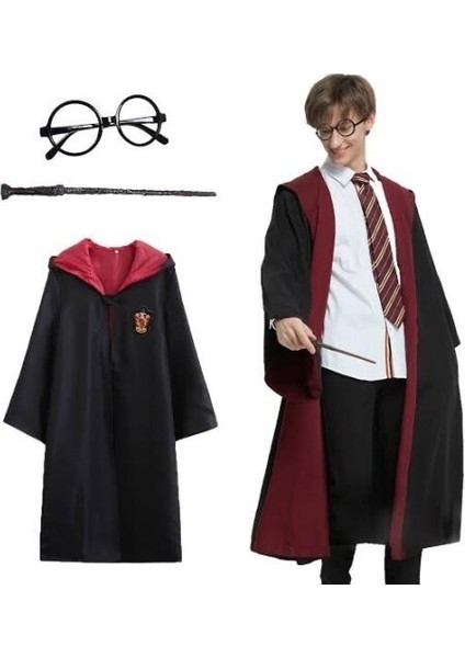 Harry Potter Gryffindor Kapşonlu Çocuk Kostüm Seti 7-8 Yaş