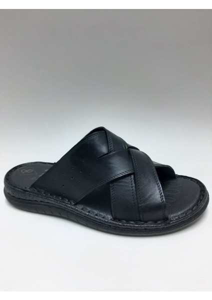 Hakiki Deri Siyah Günlük Burnu Açık Rahat Tabanlı Erkek Terlik C-983376PKRTRLK fiyatları